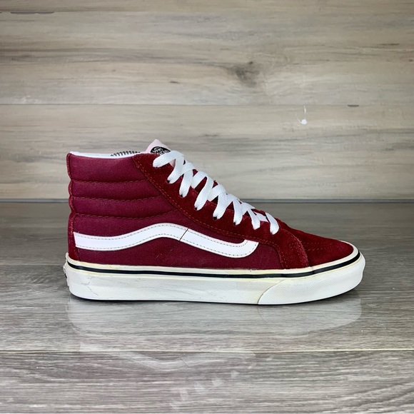 Vans Shoes - Burgundy suede-canvas/White VANS old skool hi top womens shoes size 6.5
